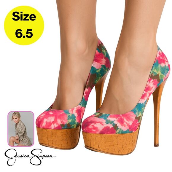 🌺JESSICA SIMPSON🌸 Bright Floral Platform Heels (Size 6.5) - Picture 1 of 15